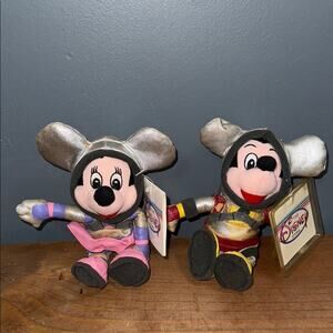 Vintage The Disney Store spaceman Mickey and spaceman Minnie bean bags flawed